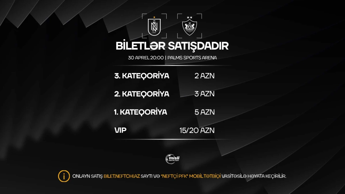 "Neftçi" - “Qarabağ" oyununun biletləri satışa çıxarılıb