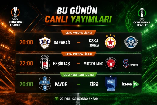 "Qarabağ", "Zirə" və "Beşiktaş"ın oyunları bu kanallarda - TV AFİŞA 